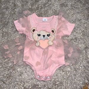 Pink Bear Design Kids One Piece with tutu with hearts - size 6-9M - NWOT
